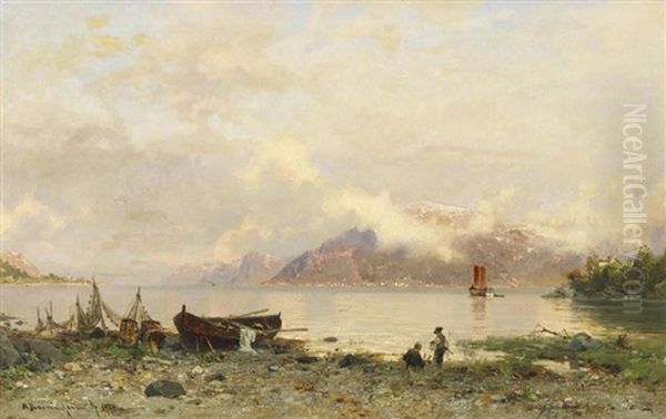 Sommertag An Einem Fjord In Norwegen Oil Painting by Georg Anton Rasmussen