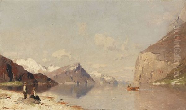 Norwegische Fjordlanschaft Oil Painting by Georg Anton Rasmussen