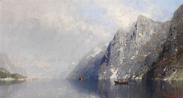 Norwegische Fjordlandschaft Oil Painting by Georg Anton Rasmussen