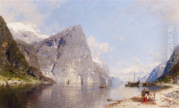 Norwegischer Fjord Oil Painting by Georg Anton Rasmussen