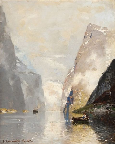 Fjordlandschaften (pair) Oil Painting by Georg Anton Rasmussen