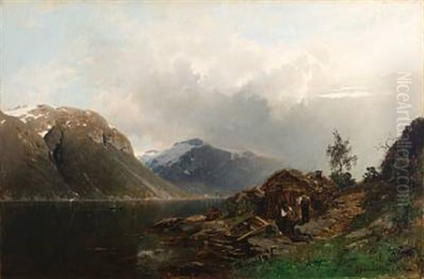 Menn Ved Batnaust Oil Painting by Georg Anton Rasmussen