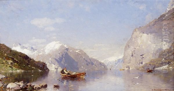 Ruderboot Im Fjord Oil Painting by Georg Anton Rasmussen