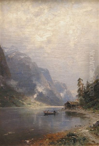 Angler Auf Einem Norwegischen Fjord Oil Painting by Georg Anton Rasmussen