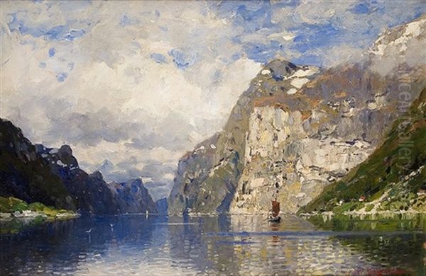 Fjord Oil Painting by Georg Anton Rasmussen