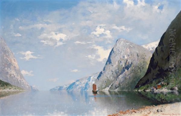 Fjordlandschaft Oil Painting by Georg Anton Rasmussen