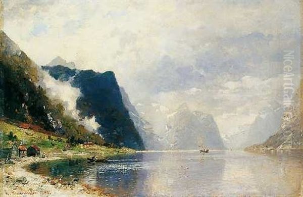 Fjordlandschaft Oil Painting by Georg Anton Rasmussen