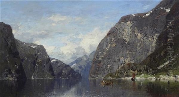 Fjordlandschaft Oil Painting by Georg Anton Rasmussen