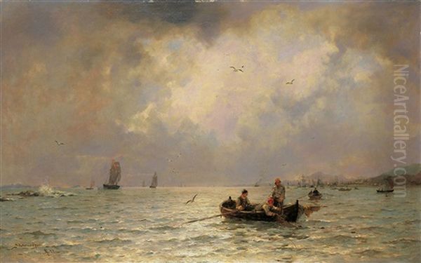 Fischerboote Vor Der Kuste Oil Painting by Georg Anton Rasmussen