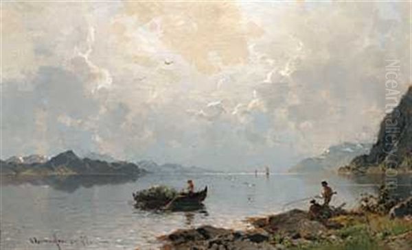 Liv Pa Fjorden Oil Painting by Georg Anton Rasmussen