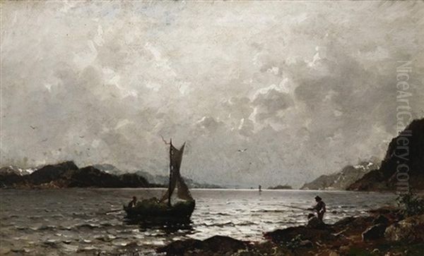 Sommerliche Fjordlandschaft Bei Aufziehendem Regen Oil Painting by Georg Anton Rasmussen