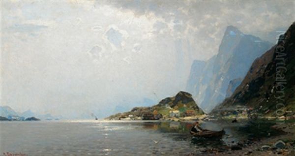 Fjordlandschaft Oil Painting by Georg Anton Rasmussen