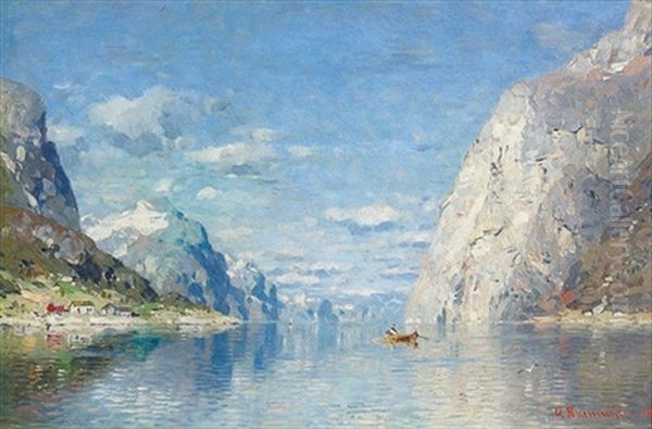 Sommerliche Partie An Einem Fjord Oil Painting by Georg Anton Rasmussen