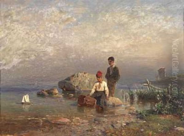 Gutter Pa Stranden Oil Painting by Georg Anton Rasmussen