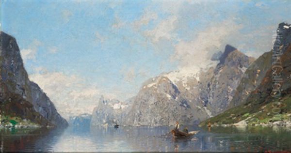 Fjordlandschaft Oil Painting by Georg Anton Rasmussen