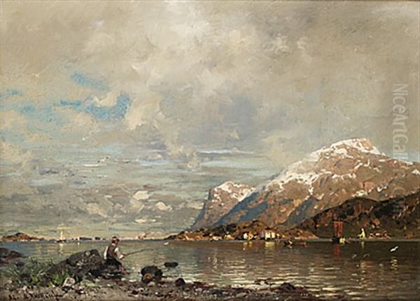 Fiskelage Vid Fjorden Oil Painting by Georg Anton Rasmussen