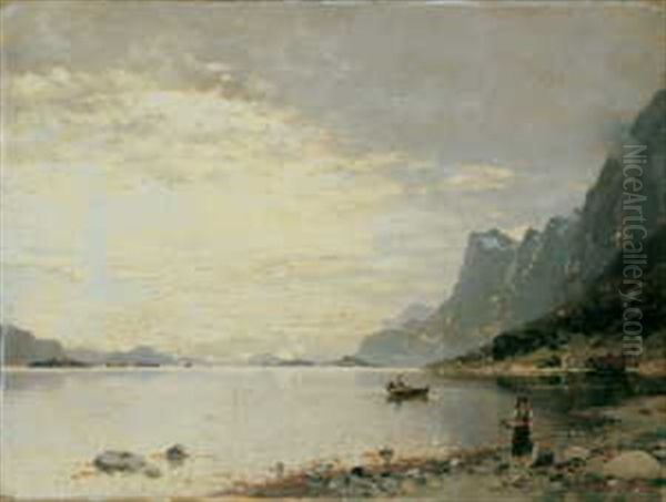 Norwegische Fjordlandschaft Oil Painting by Georg Anton Rasmussen