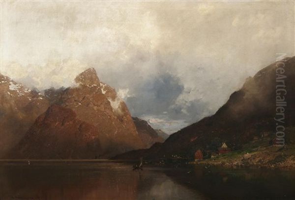 Fjord In Norwegen Oil Painting by Georg Anton Rasmussen