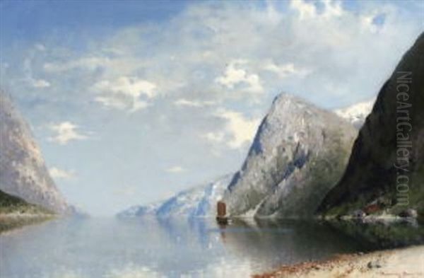 Fjordlandschaft Oil Painting by Georg Anton Rasmussen