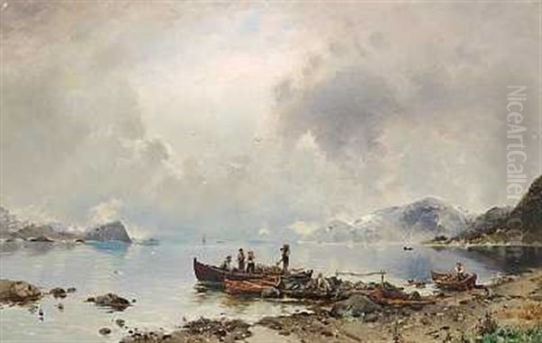 Utsikt Ved Hardangerfjorden Oil Painting by Georg Anton Rasmussen