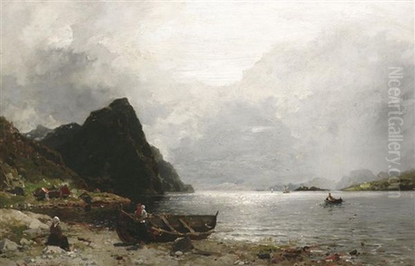 Norwegischer Fjord Oil Painting by Georg Anton Rasmussen