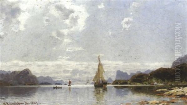 Fjord Oil Painting by Georg Anton Rasmussen