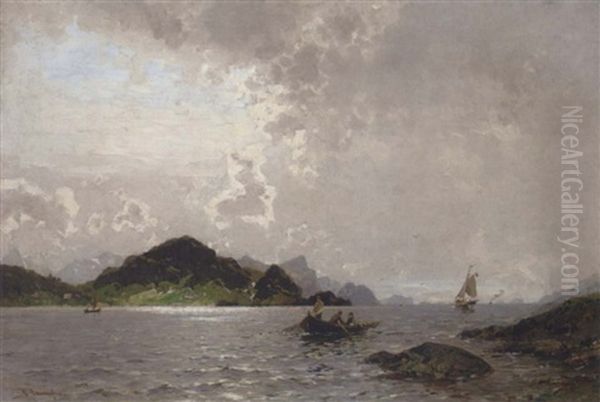 Fjordlandschaft Mit Ruderboot Oil Painting by Georg Anton Rasmussen