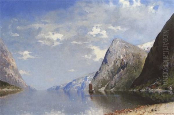 Fjordlandschaft Oil Painting by Georg Anton Rasmussen