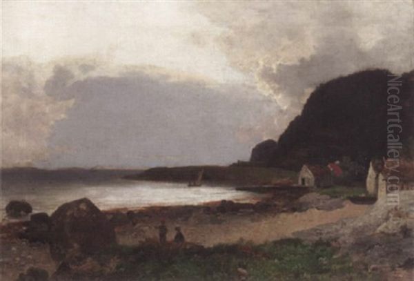 Barn Pa Stranden Oil Painting by Georg Anton Rasmussen