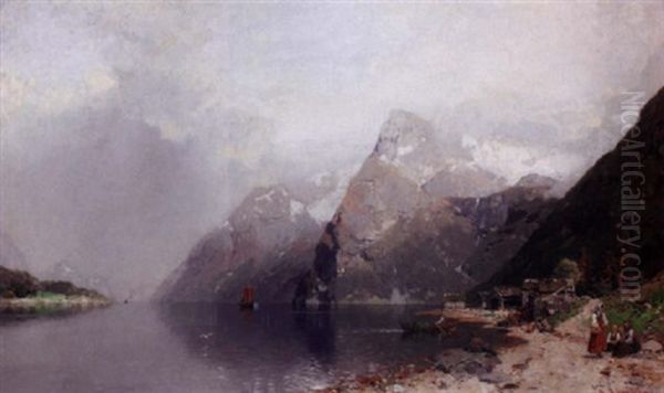 Stille Sommerdag I Fjorden Oil Painting by Georg Anton Rasmussen