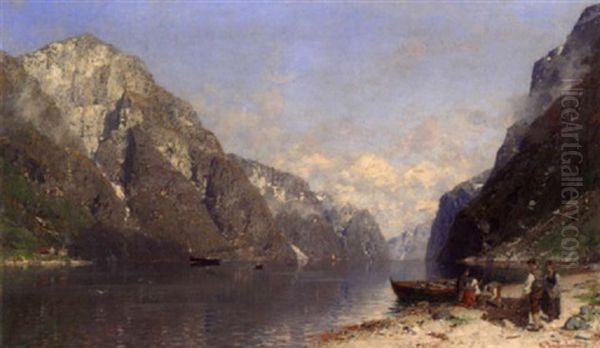 Norwegische Fjordlandschaft Oil Painting by Georg Anton Rasmussen