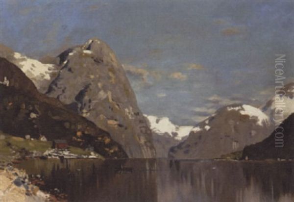 Norsk Fjordparti Oil Painting by Georg Anton Rasmussen