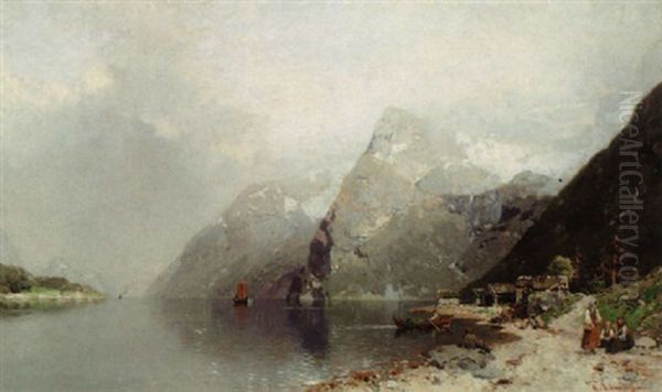 Stille Sommerdag I Fjorden Oil Painting by Georg Anton Rasmussen