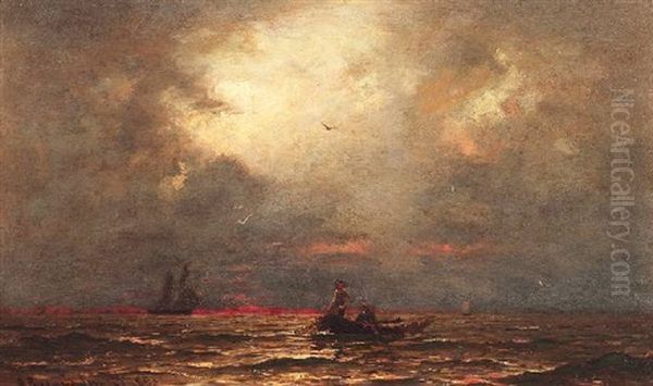 Fischerboote Auf Ruhiger See In Der Abendsonne Oil Painting by Georg Anton Rasmussen