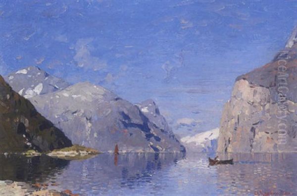 Fjordlandschaft Oil Painting by Georg Anton Rasmussen