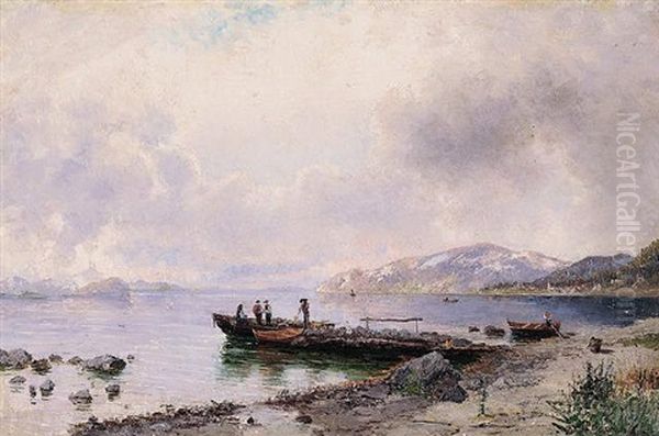 Strandhugg Oil Painting by Georg Anton Rasmussen