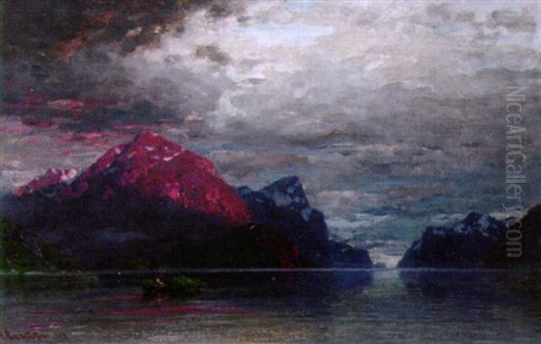 Norwegische Fjordlandschaft Oil Painting by Georg Anton Rasmussen