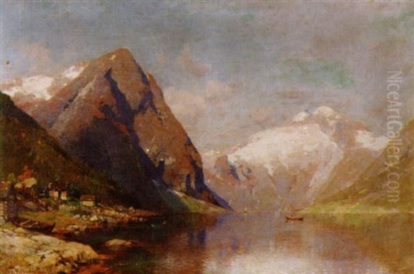 Norwegischer Fjord Oil Painting by Georg Anton Rasmussen