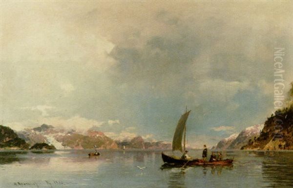 Uberfahrt. Norwegischer Fjord An Einem Hellen Sommertag Oil Painting by Georg Anton Rasmussen