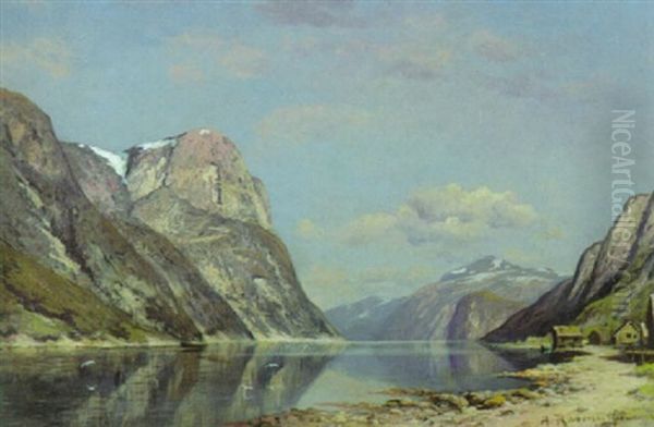 Norwegische Fjordlandschaft Oil Painting by Georg Anton Rasmussen