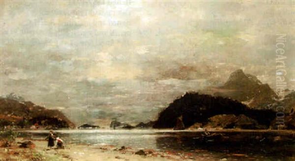 A Fiord Oil Painting by Georg Anton Rasmussen