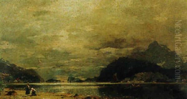 Evening Light On A Fjord Oil Painting by Georg Anton Rasmussen