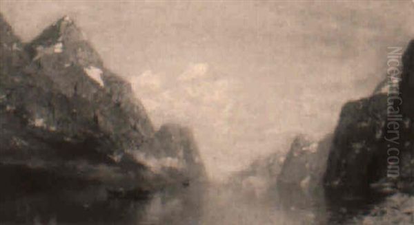 Norwegischer Fjord Oil Painting by Georg Anton Rasmussen