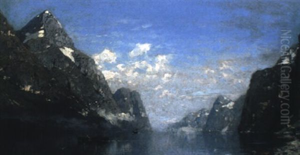 Norwegischer Fjord Oil Painting by Georg Anton Rasmussen