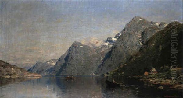 Norwegische Fjordlandschaft Oil Painting by Georg Anton Rasmussen