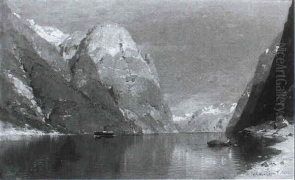 Norwegische Fjordlandschaft Oil Painting by Georg Anton Rasmussen