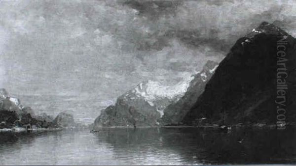 Norwegische Fjordlandschaft Oil Painting by Georg Anton Rasmussen