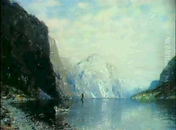 Norwegische Fjordlandschaft Oil Painting by Georg Anton Rasmussen