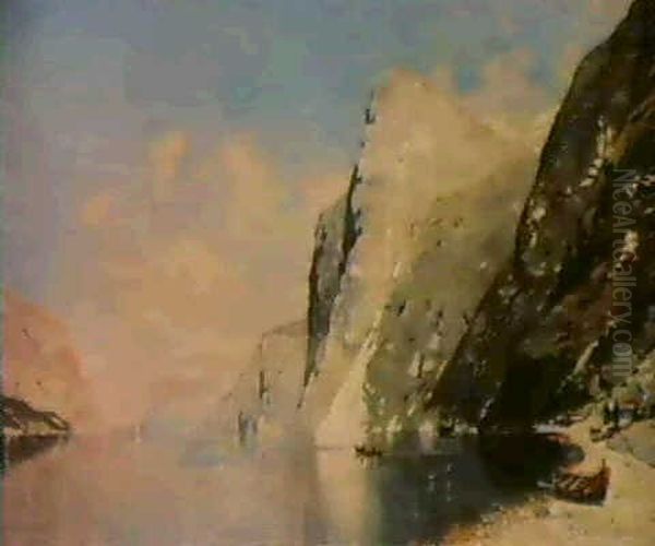 Norsk Fjordmotiv Oil Painting by Georg Anton Rasmussen