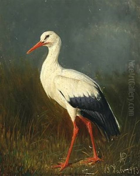 A Young Stork Oil Painting by Niels Peter Rasmussen